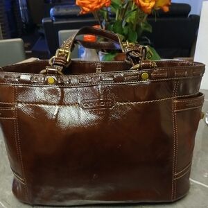 Coach Shiny Brown Leather Shoulder Bag